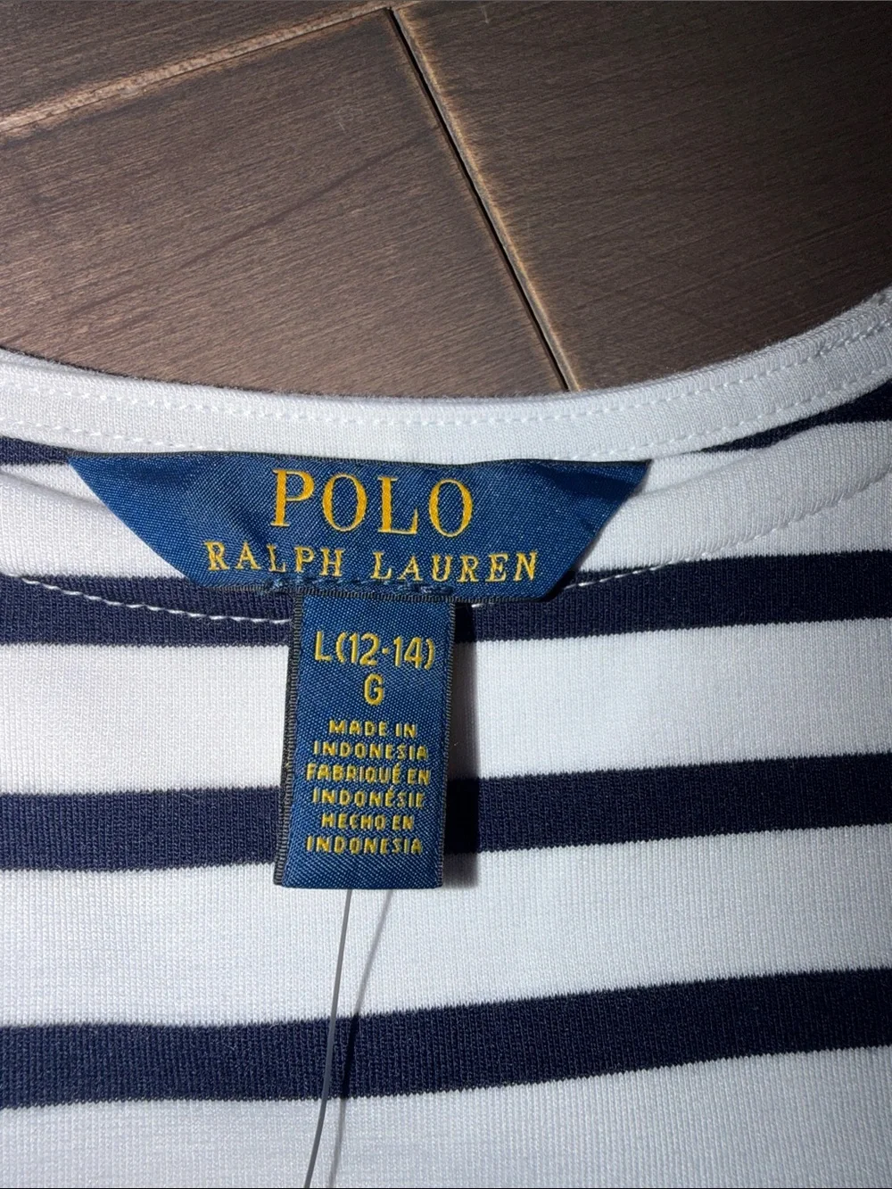 Girls Ralph Lauren Navy and White Striped Dress with Waist Bow